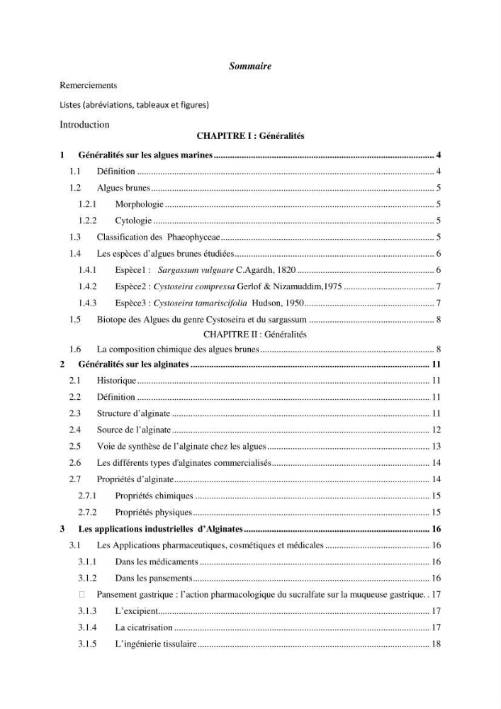 Extraction et identification des alginates à partir d’algues brunes aux possibilités alimentaires et pharmacologiques