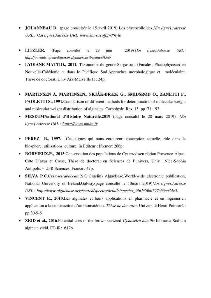 Extraction et identification des alginates à partir d’algues brunes aux possibilités alimentaires et pharmacologiques