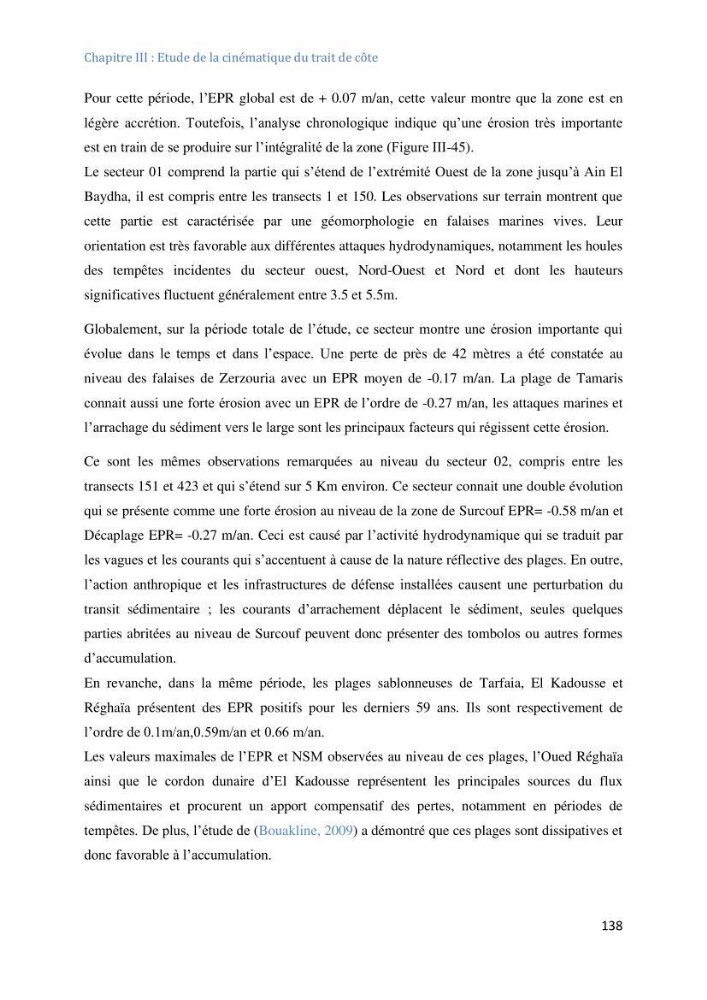 Etude et evaluation de la vulnerabilité des systèmes cotiers dans la région Algéroise: