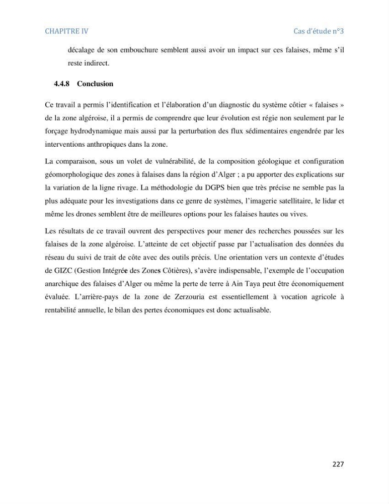 Etude et evaluation de la vulnerabilité des systèmes cotiers dans la région Algéroise: