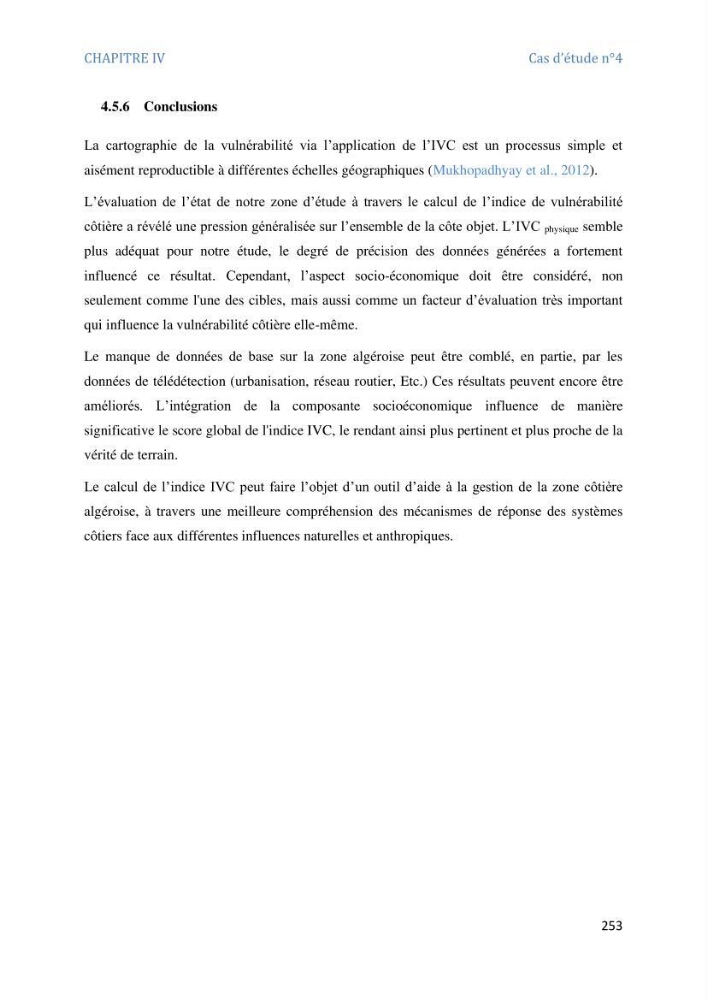 Etude et evaluation de la vulnerabilité des systèmes cotiers dans la région Algéroise: