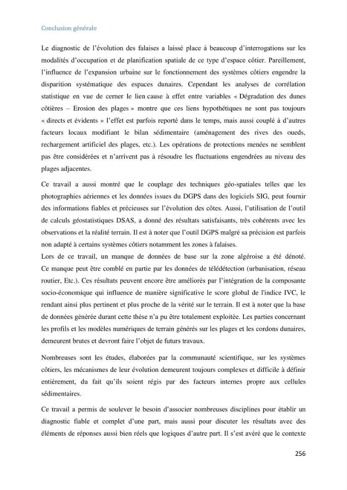 Etude et evaluation de la vulnerabilité des systèmes cotiers dans la région Algéroise: