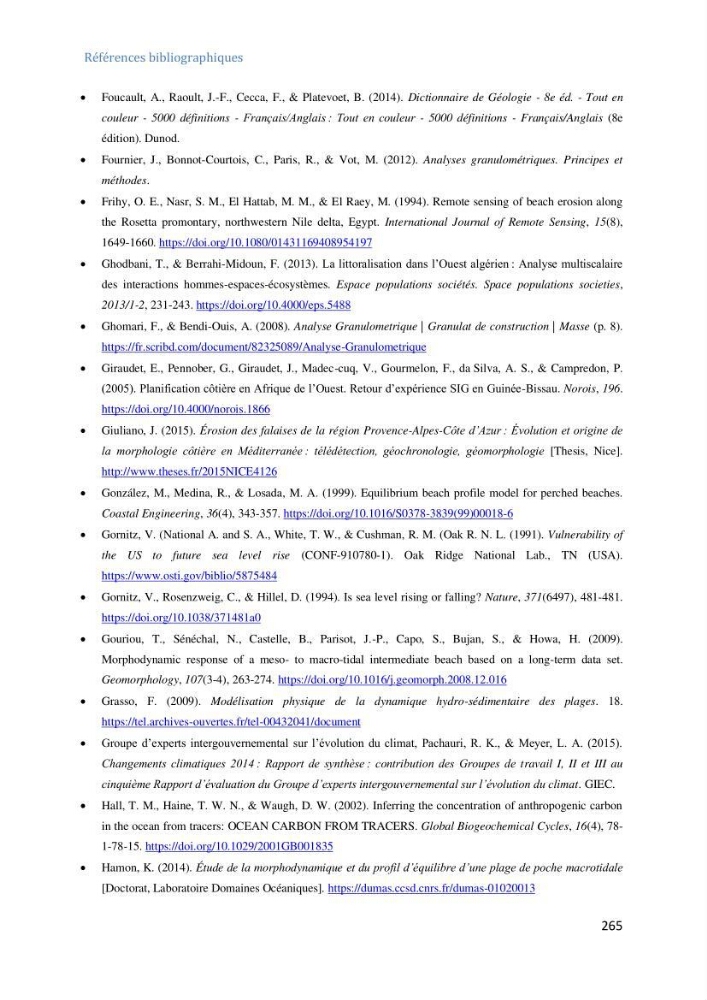 Etude et evaluation de la vulnerabilité des systèmes cotiers dans la région Algéroise: