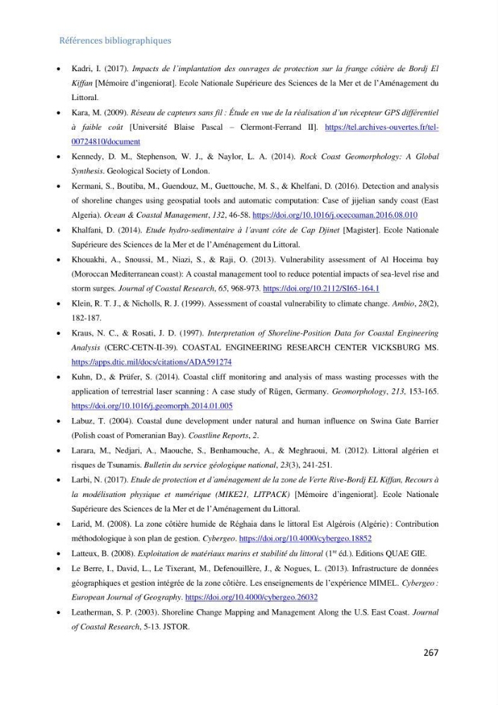 Etude et evaluation de la vulnerabilité des systèmes cotiers dans la région Algéroise: