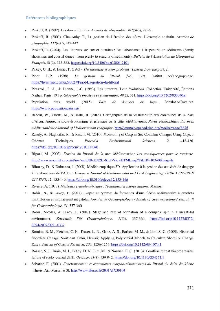 Etude et evaluation de la vulnerabilité des systèmes cotiers dans la région Algéroise: