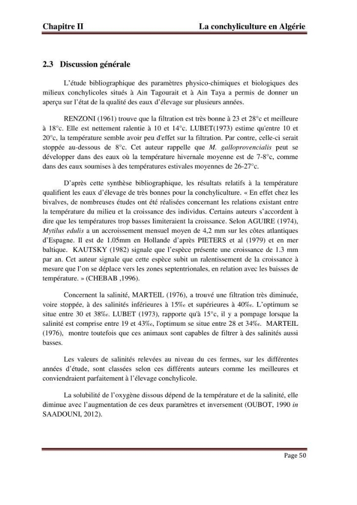 La conchyliculture en Algerie: situation actuelle et perspectives de développement