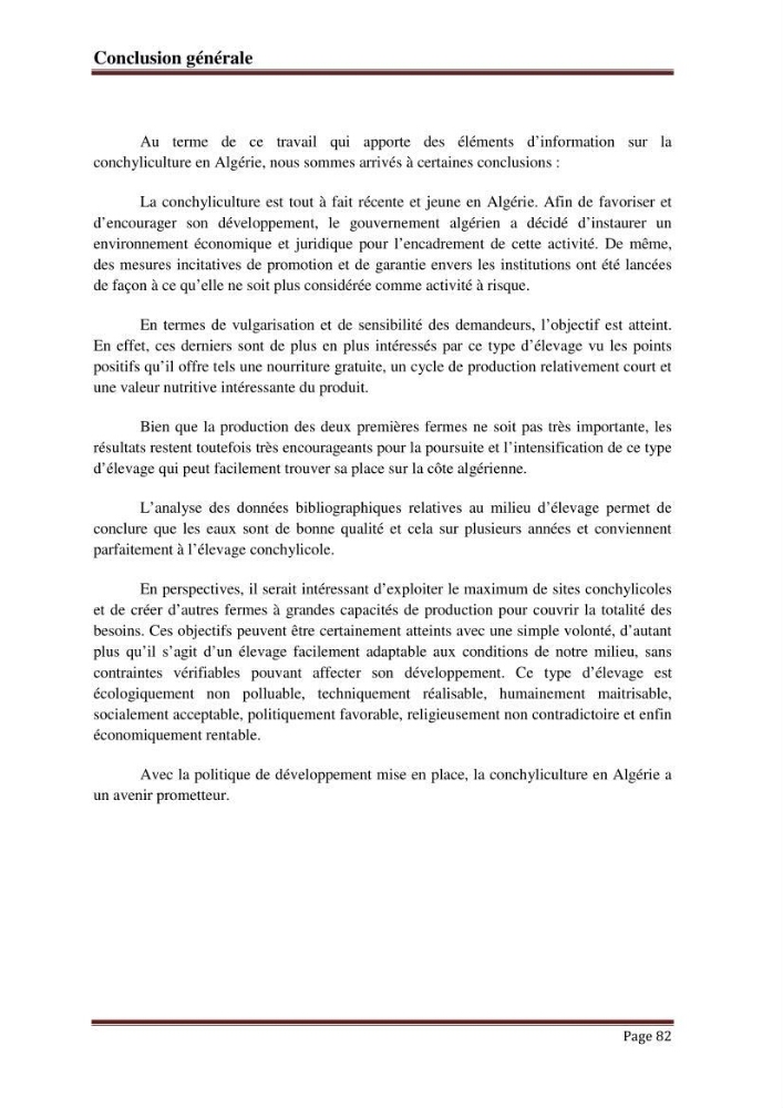 La conchyliculture en Algerie: situation actuelle et perspectives de développement
