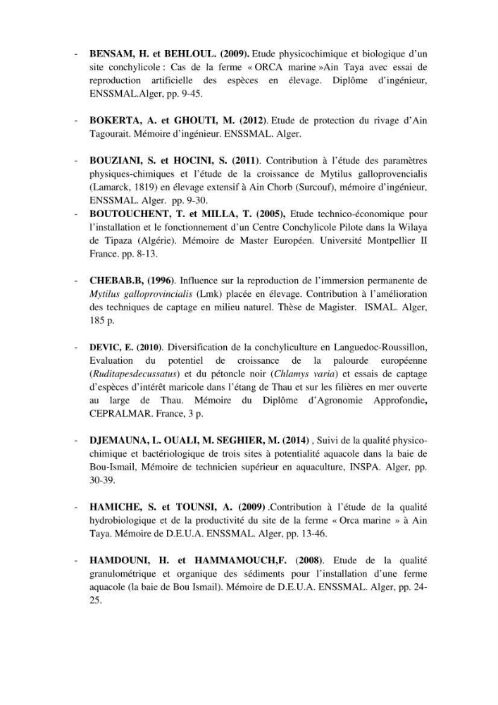 La conchyliculture en Algerie: situation actuelle et perspectives de développement