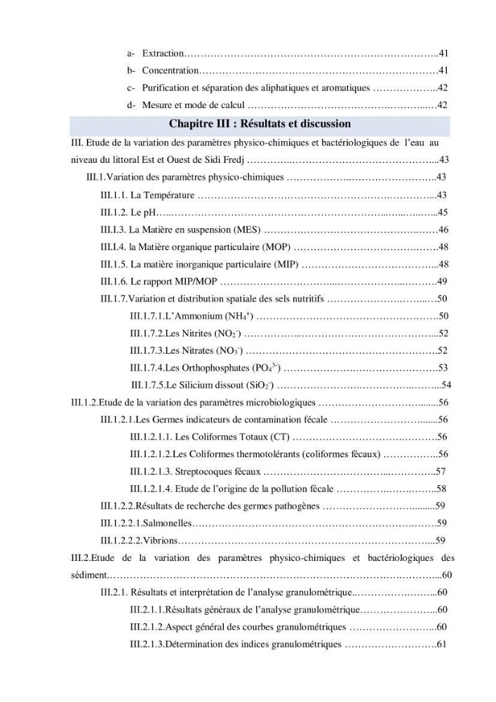 Etude des paramètres physico-chimiques et microbiologiques de l’eau et des sédiments des deux plages Est et Ouest de sidi Fredj.: