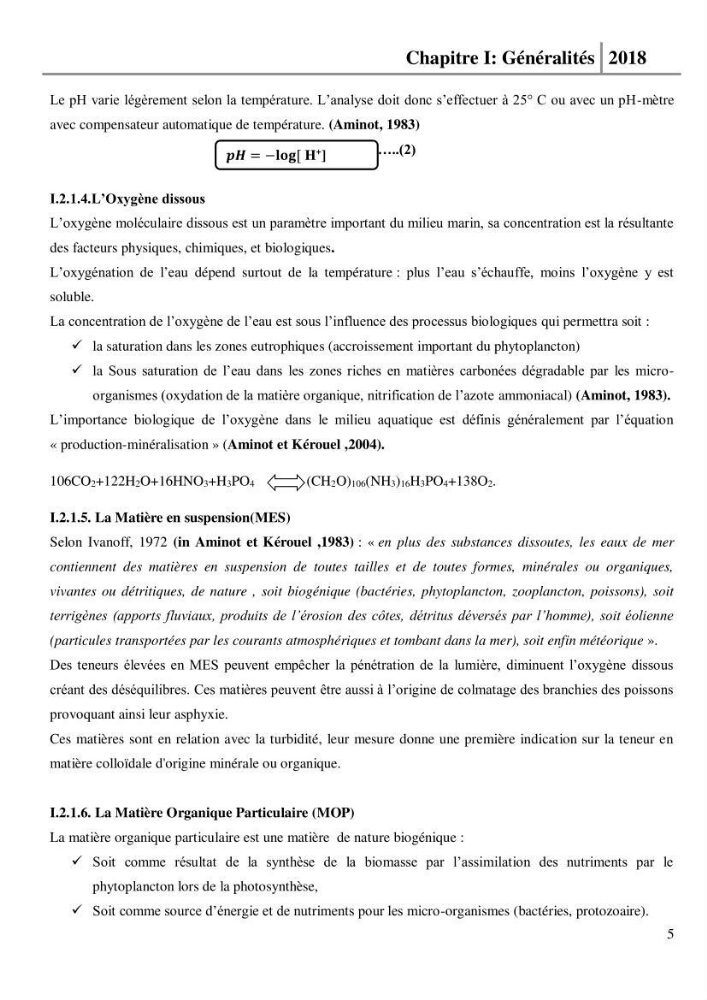 Etude des paramètres physico-chimiques et microbiologiques de l’eau et des sédiments des deux plages Est et Ouest de sidi Fredj.: