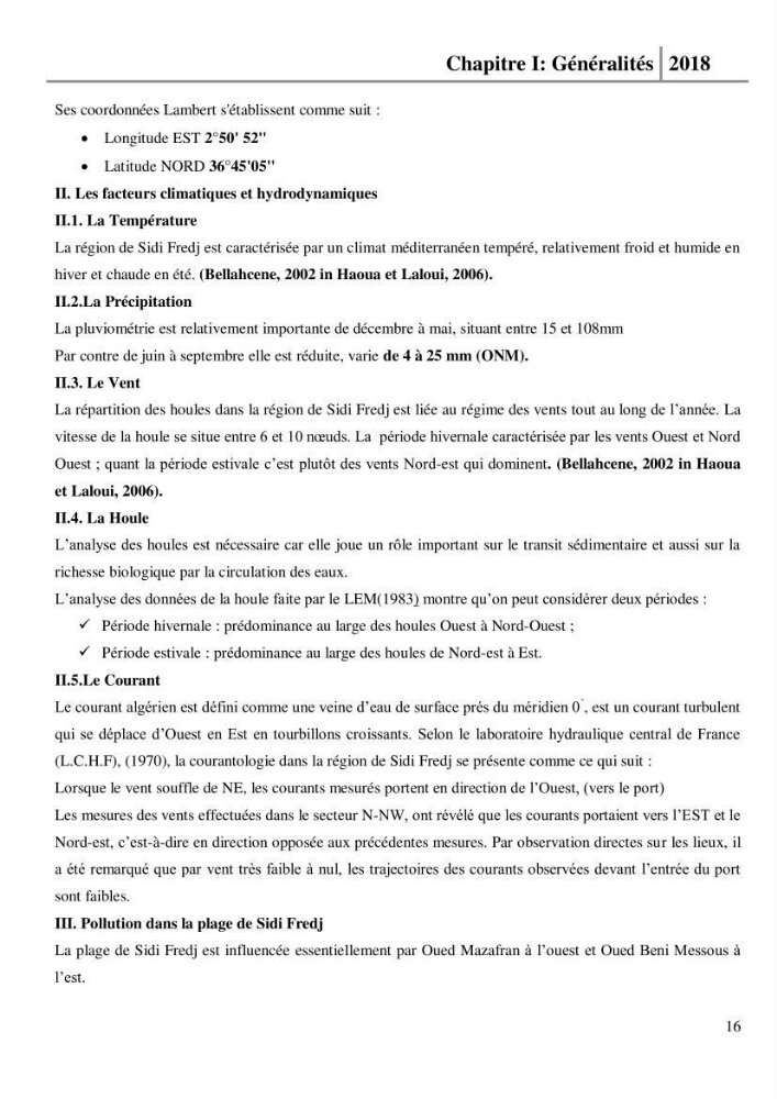 Etude des paramètres physico-chimiques et microbiologiques de l’eau et des sédiments des deux plages Est et Ouest de sidi Fredj.: