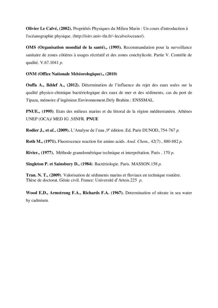 Etude des paramètres physico-chimiques et microbiologiques de l’eau et des sédiments des deux plages Est et Ouest de sidi Fredj.: