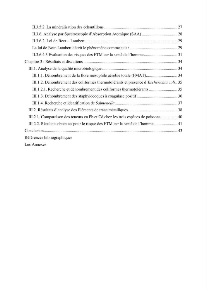 Evaluation de la qualité microbiologique et niveau des éléments trace métaliques dans les poissons comestibles et risque sur la santé de l\'homme