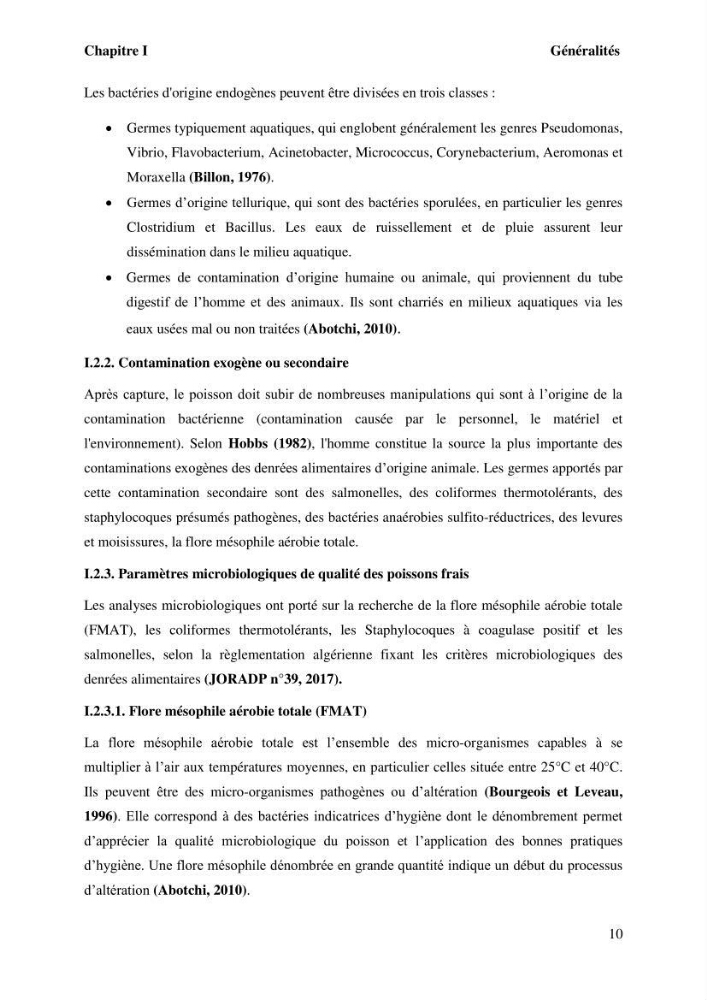 Evaluation de la qualité microbiologique et niveau des éléments trace métaliques dans les poissons comestibles et risque sur la santé de l\'homme