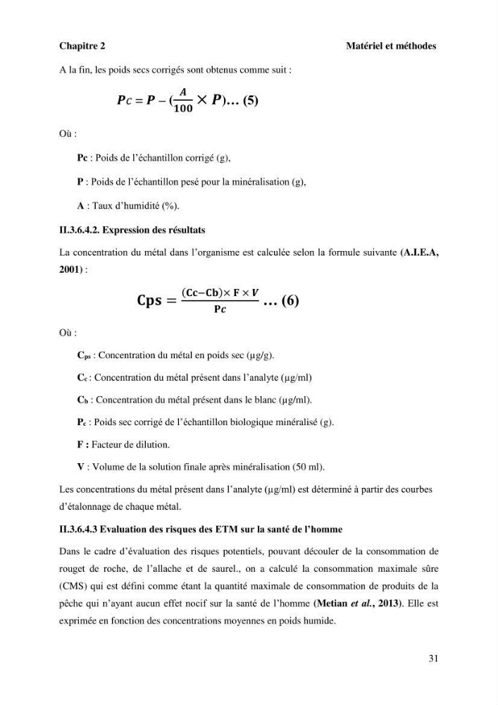 Evaluation de la qualité microbiologique et niveau des éléments trace métaliques dans les poissons comestibles et risque sur la santé de l\'homme