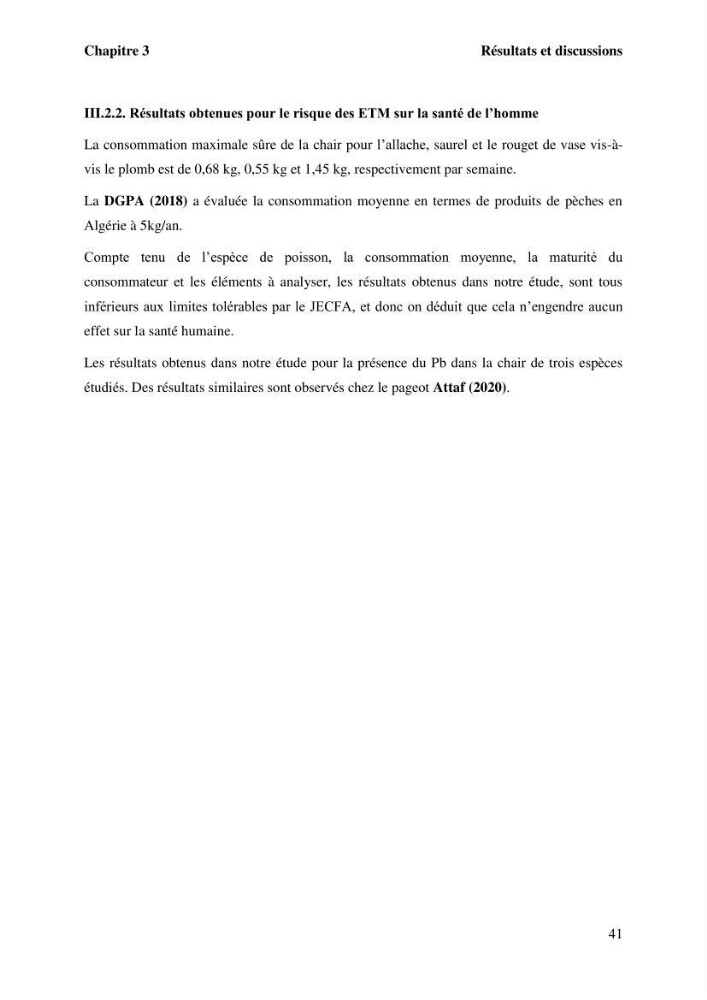 Evaluation de la qualité microbiologique et niveau des éléments trace métaliques dans les poissons comestibles et risque sur la santé de l\'homme
