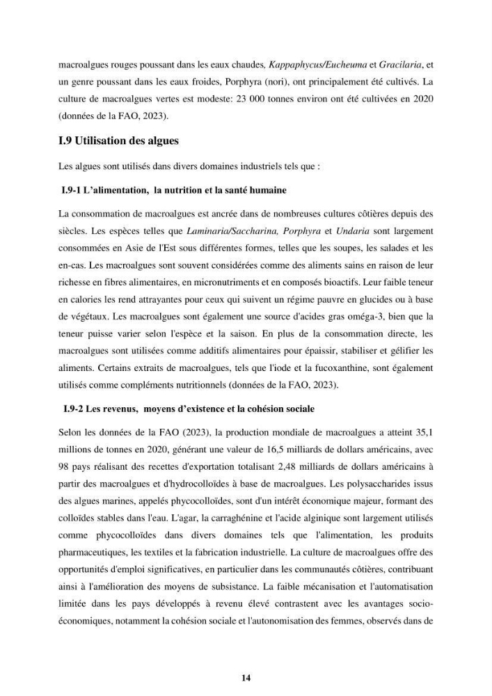 Biologie, écologie, systématique et valeurs nutritives de quelques algues marines de la côte Ouest d’Alger.