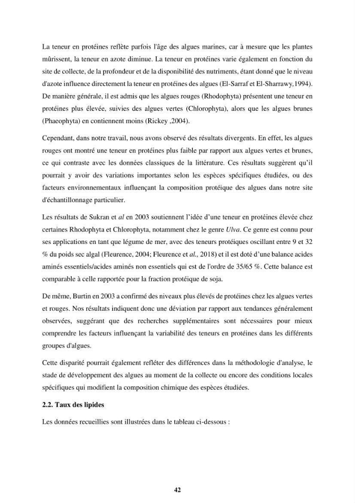 Biologie, écologie, systématique et valeurs nutritives de quelques algues marines de la côte Ouest d’Alger.