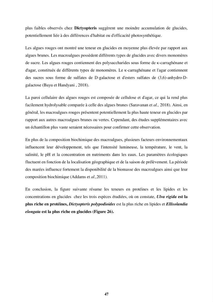 Biologie, écologie, systématique et valeurs nutritives de quelques algues marines de la côte Ouest d’Alger.