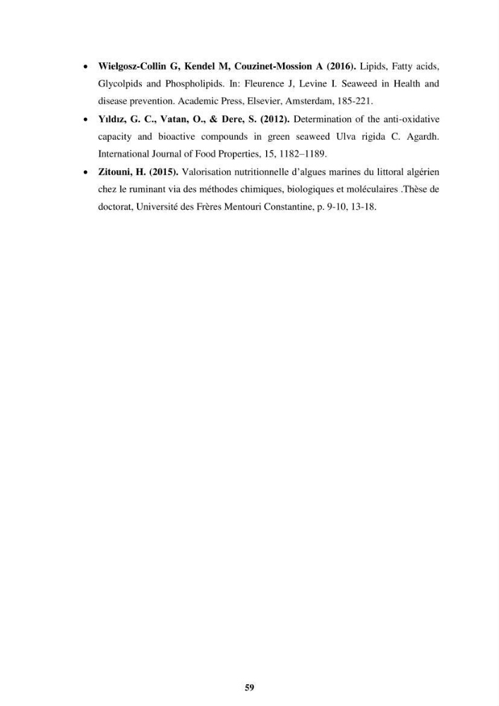 Biologie, écologie, systématique et valeurs nutritives de quelques algues marines de la côte Ouest d’Alger.