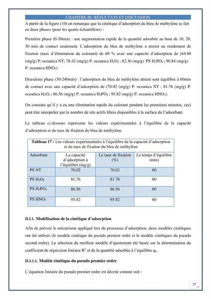 Décoloration de l’eau par adsorption sur une biomasse marine (Les aegagropiles de Posidonia oceanica)