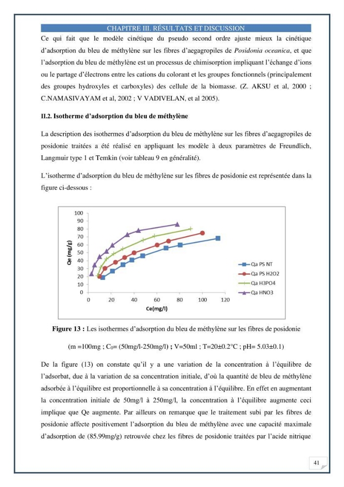 Décoloration de l’eau par adsorption sur une biomasse marine (Les aegagropiles de Posidonia oceanica)