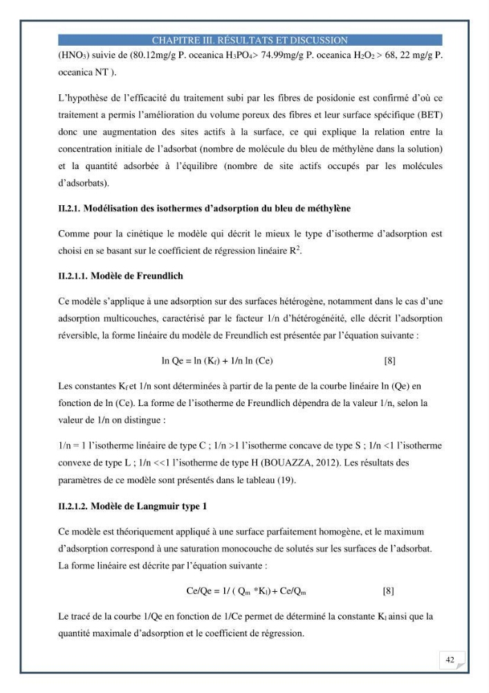 Décoloration de l’eau par adsorption sur une biomasse marine (Les aegagropiles de Posidonia oceanica)