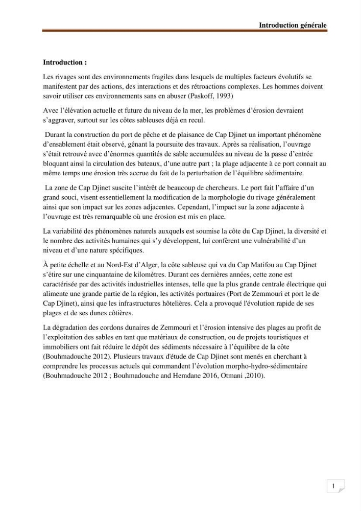 Etude d’impact du port de cap Djinet sur le littoral recours à la modélisation