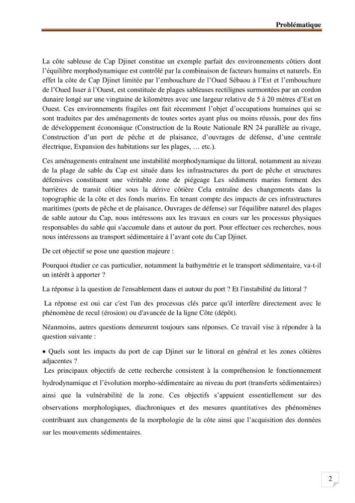 Etude d’impact du port de cap Djinet sur le littoral recours à la modélisation