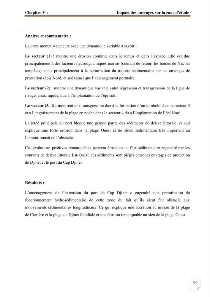 Etude d’impact du port de cap Djinet sur le littoral recours à la modélisation
