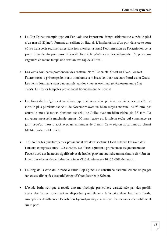 Etude d’impact du port de cap Djinet sur le littoral recours à la modélisation