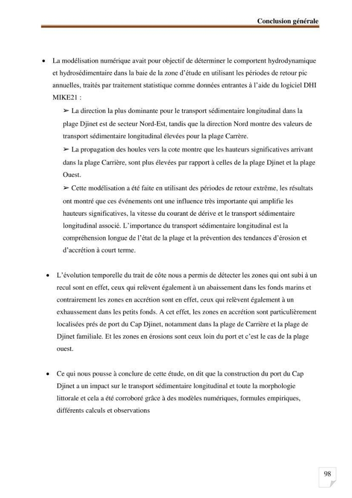 Etude d’impact du port de cap Djinet sur le littoral recours à la modélisation