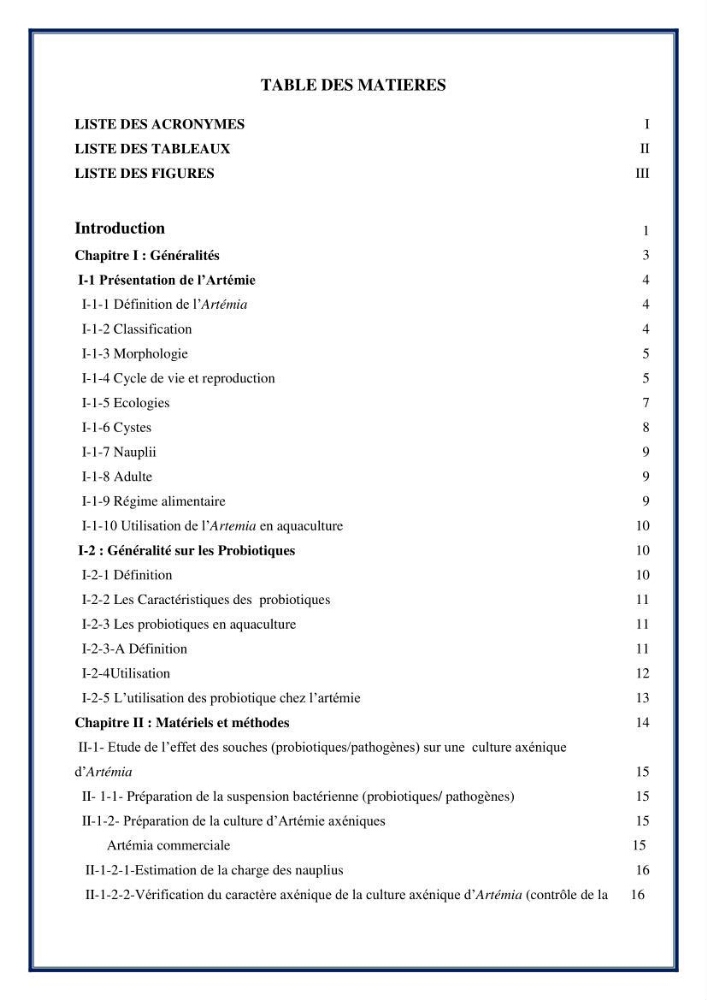 Application des souches à potentiel probiotique dans un élevage d’Artémie: