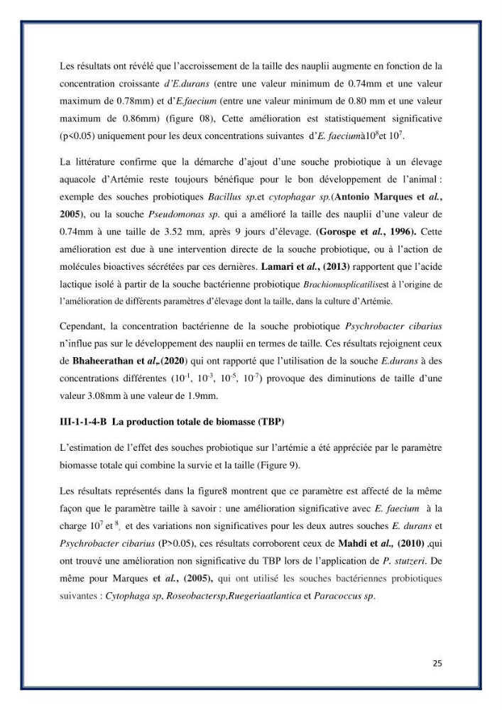 Application des souches à potentiel probiotique dans un élevage d’Artémie: