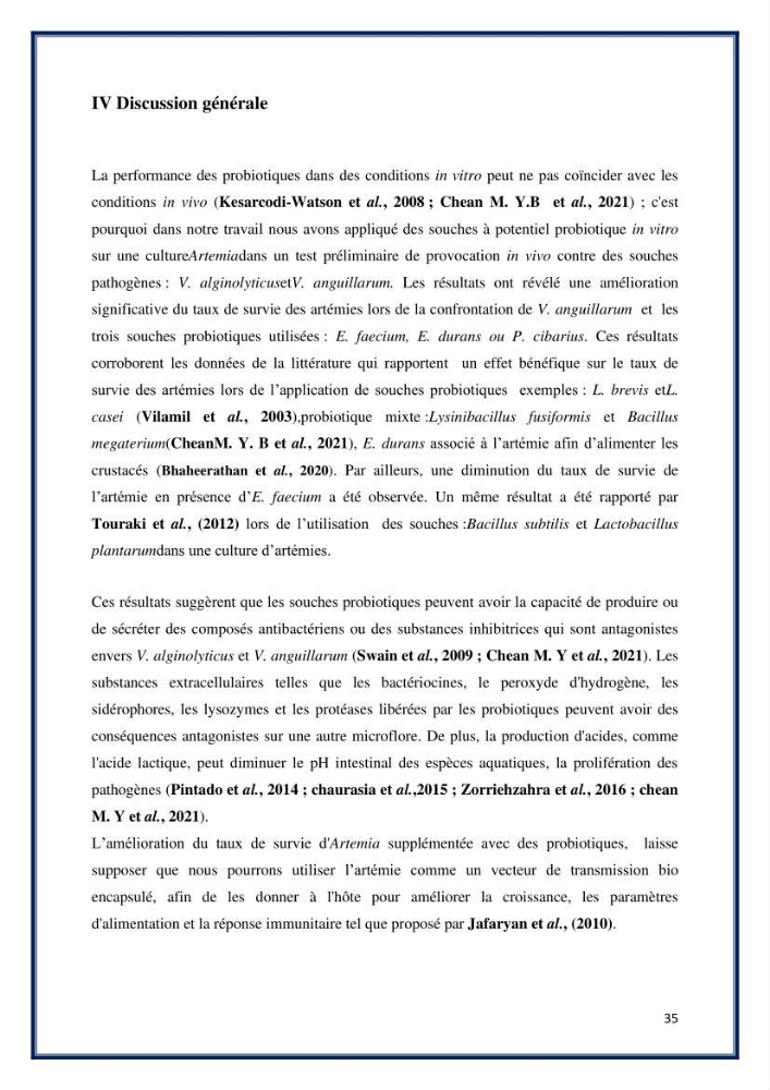 Application des souches à potentiel probiotique dans un élevage d’Artémie: