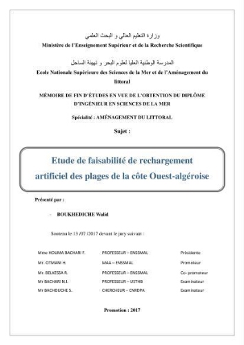 Etude de faisabilité de rechargement artificiel des plages de la côte Ouest-Algéroise: Etude de faisabilité de rechargement artificiel des plages de la côte Ouest-Algéroise: