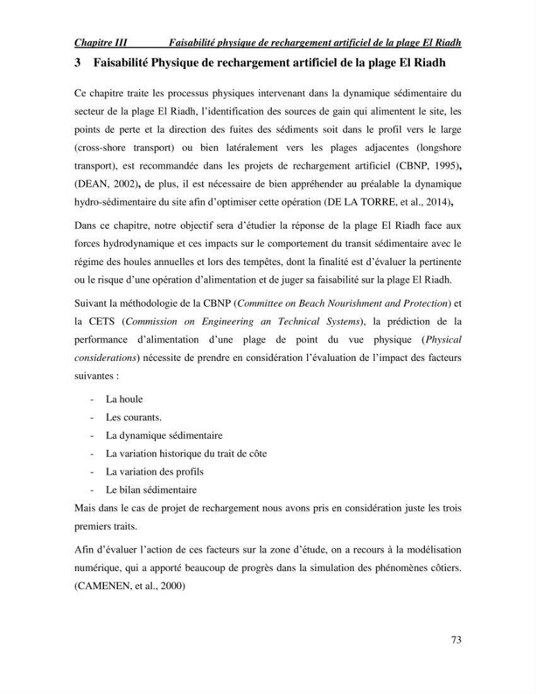Etude de faisabilité de rechargement artificiel des plages de la côte Ouest-Algéroise: