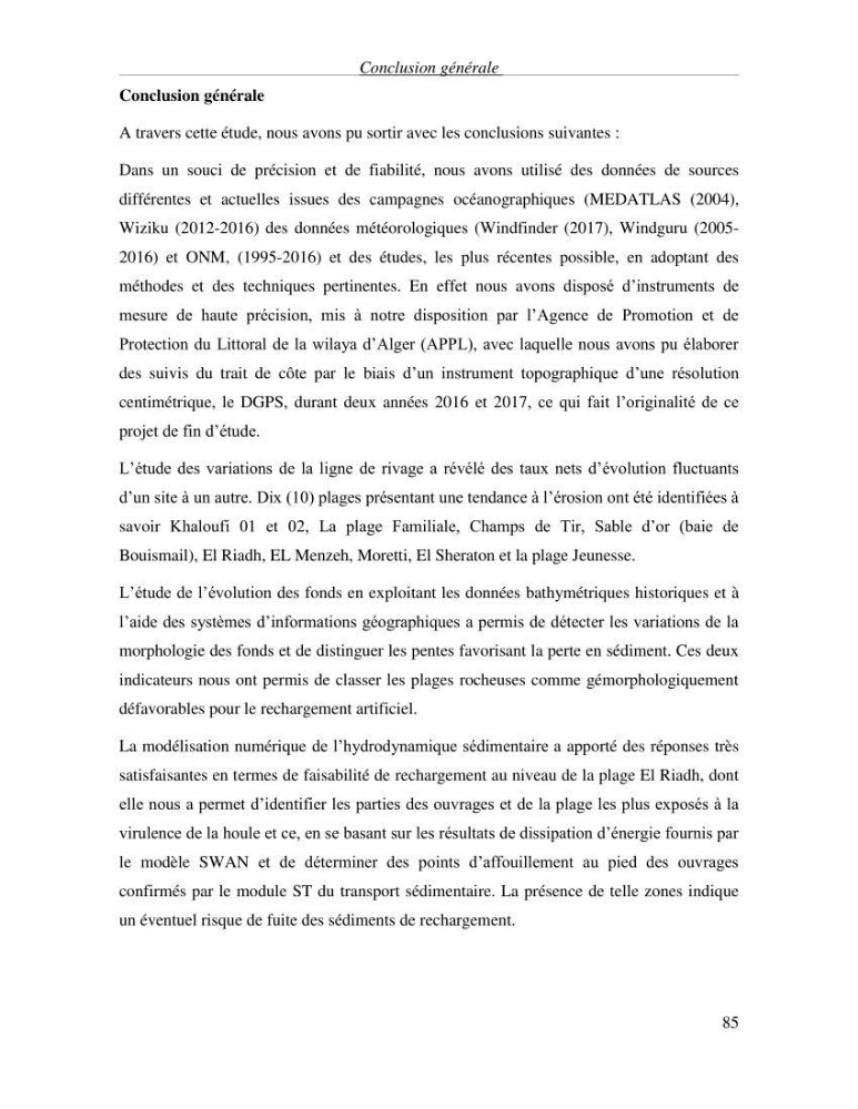 Etude de faisabilité de rechargement artificiel des plages de la côte Ouest-Algéroise: