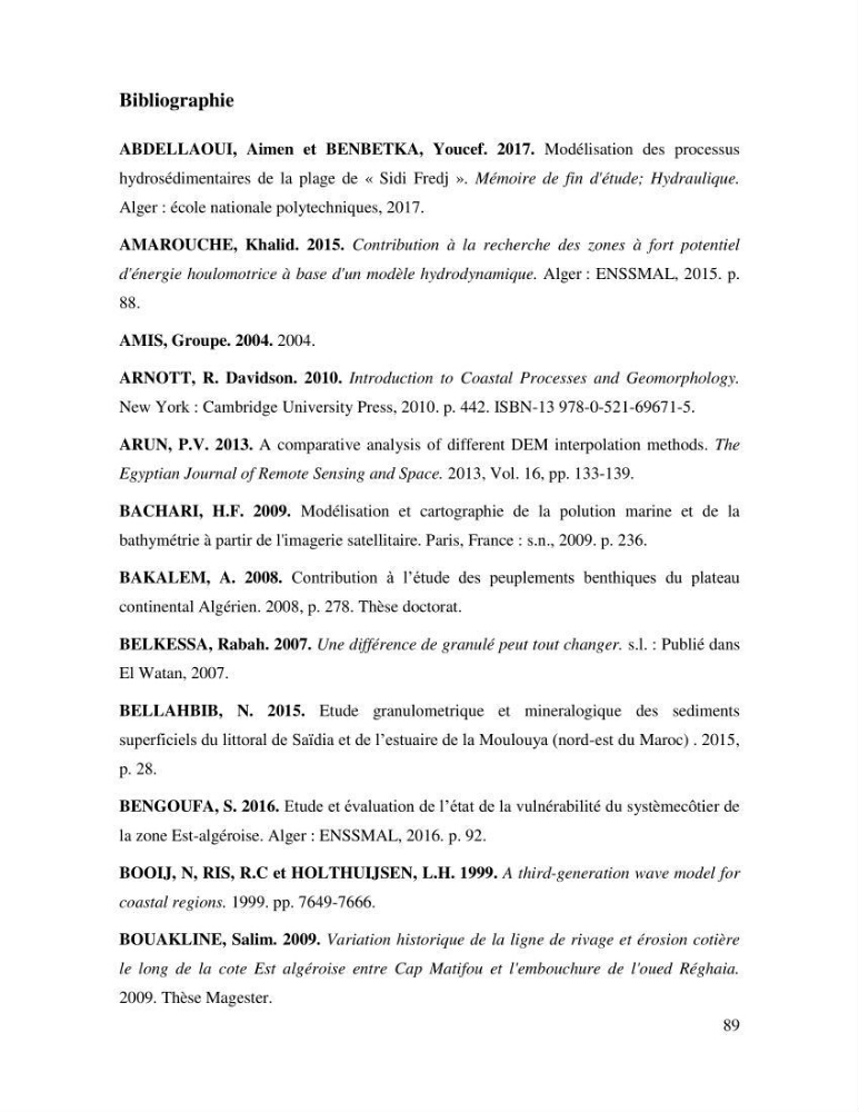Etude de faisabilité de rechargement artificiel des plages de la côte Ouest-Algéroise: