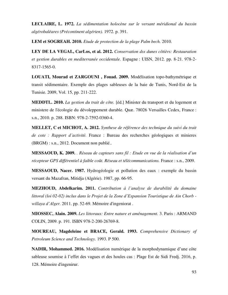 Etude de faisabilité de rechargement artificiel des plages de la côte Ouest-Algéroise: