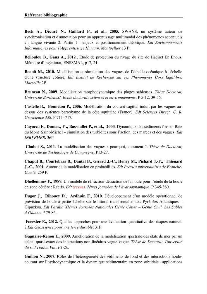 Etat de l\'art sur l\'utilisation du modéle SWAN (Stimuling WAves Neashore) dans un environnement microtidal