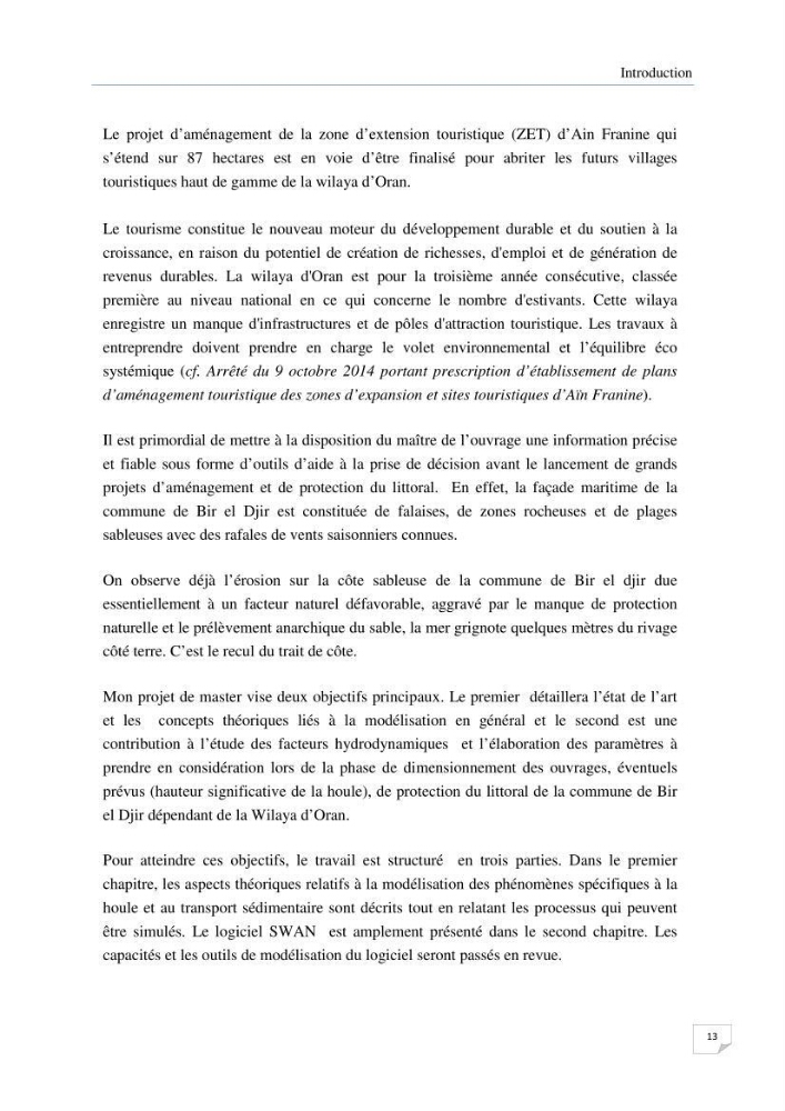 Apport de la modélisation SWAN pour la protection de la plage de Ain Franine Bir el Djir-Oran