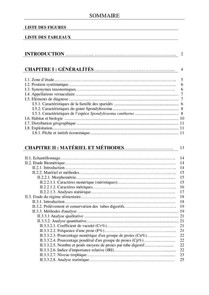 L’étude de la biométrie et du régime alimentaire de ladorade grise Spondyliosoma cantharus (Linnaeus, 1758) (Téléostéens, Sparidae) dans la région centre du bassin