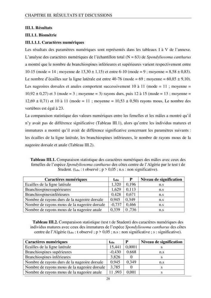 L’étude de la biométrie et du régime alimentaire de ladorade grise Spondyliosoma cantharus (Linnaeus, 1758) (Téléostéens, Sparidae) dans la région centre du bassin