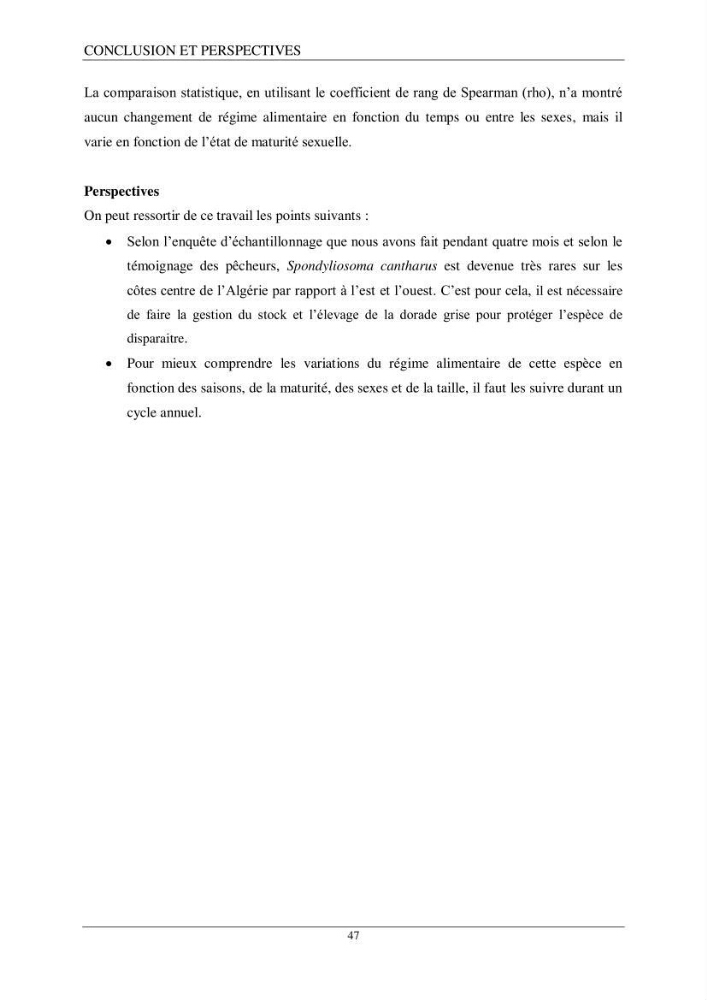 L’étude de la biométrie et du régime alimentaire de ladorade grise Spondyliosoma cantharus (Linnaeus, 1758) (Téléostéens, Sparidae) dans la région centre du bassin