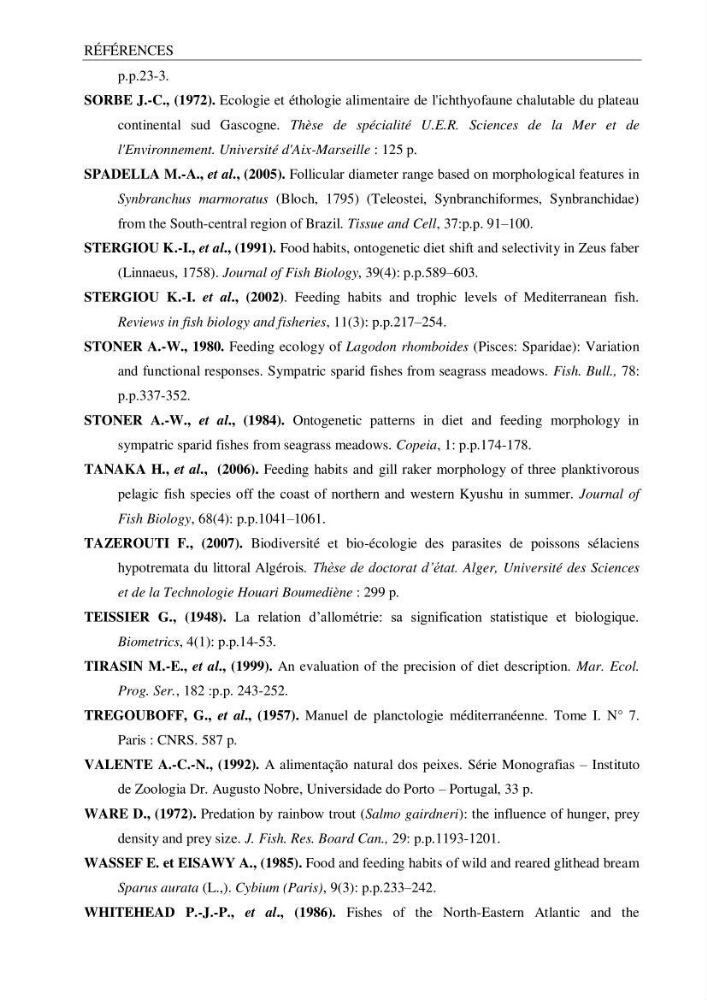 L’étude de la biométrie et du régime alimentaire de ladorade grise Spondyliosoma cantharus (Linnaeus, 1758) (Téléostéens, Sparidae) dans la région centre du bassin