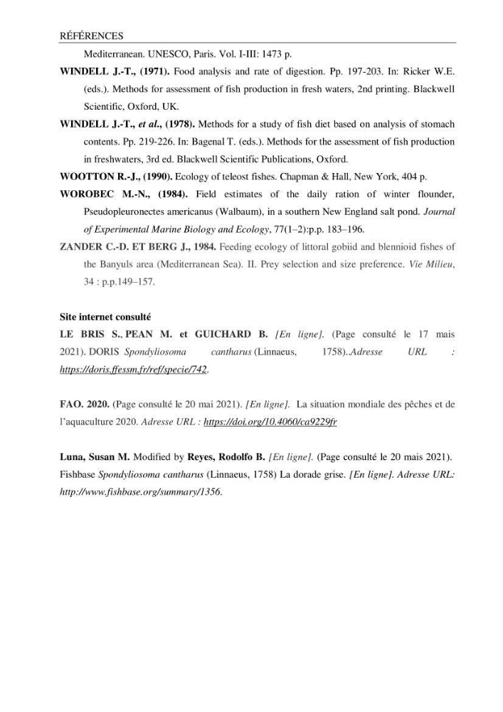 L’étude de la biométrie et du régime alimentaire de ladorade grise Spondyliosoma cantharus (Linnaeus, 1758) (Téléostéens, Sparidae) dans la région centre du bassin