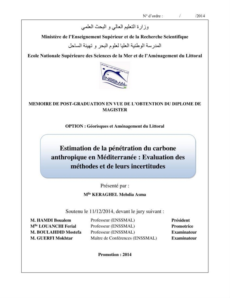 Estimation de la pénétration du carbone anthropique en méditerranée
