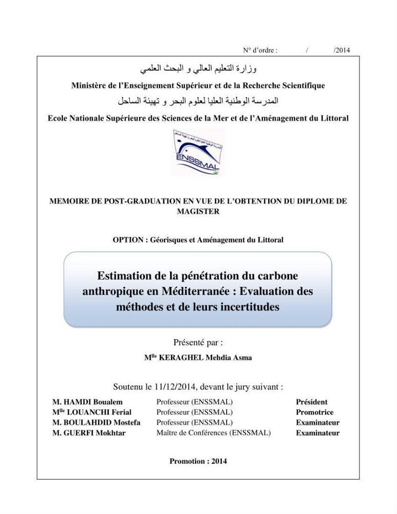 Estimation de la pénétration du carbone anthropique en méditerranée