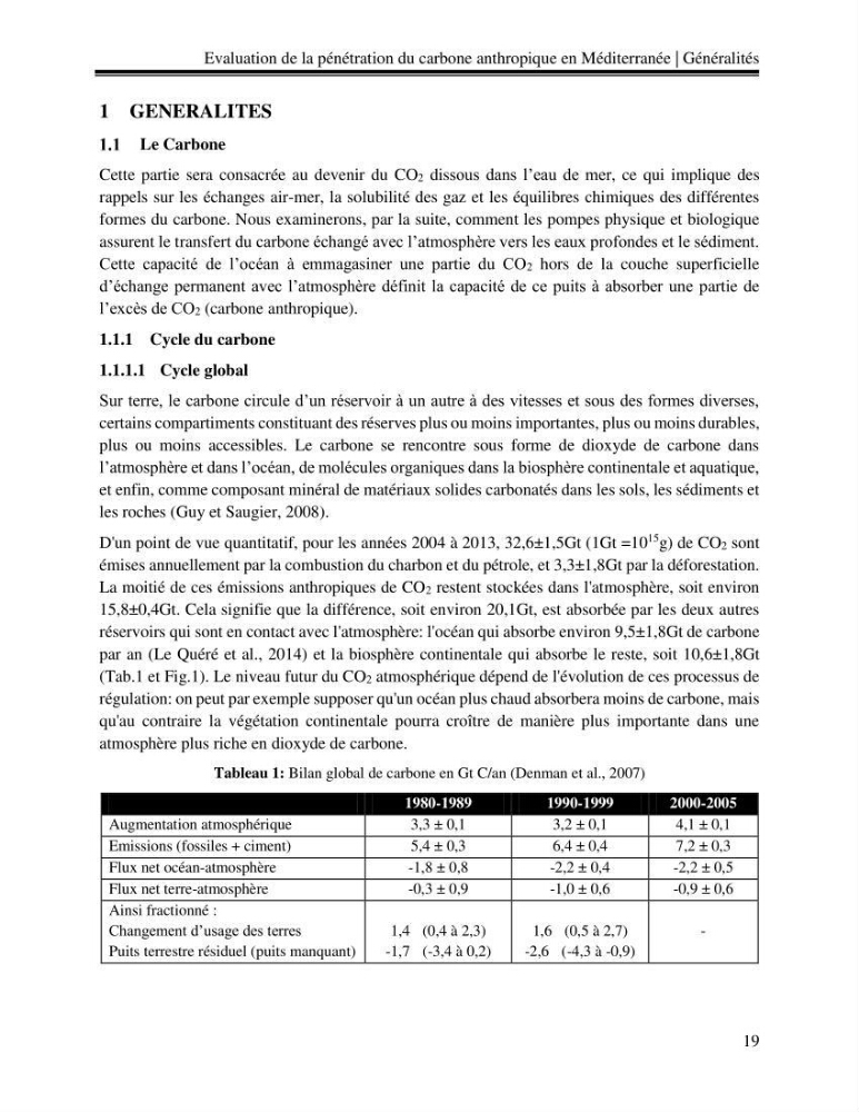 Estimation de la pénétration du carbone anthropique en méditerranée